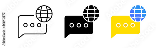 World chat icon set. Communication, speech bubble, planet, internationality, chat, dialogue, social networks, gadgets, people, interlocutor. communication concept. vector line icon in different styles