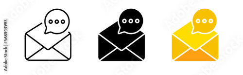 Letter icon set. Envelope, message, speech bubble, text, chat, app. messenger, internet, interlocutor, mail, news, screen. communication concept. vector line icon in different styles
