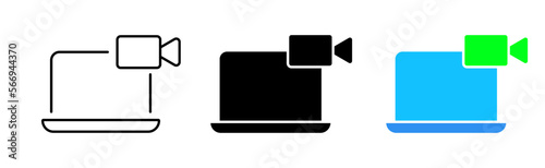 Video call icons set. Video conferencing, facetime, internet, business, computer, technology, camera, remotely, employee, technology. communication concept. vector line icon in different styles