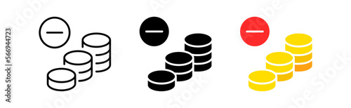 Losses icons set. Coins, loss, deductions, money, business, investments, salary, taxes, bank, credit, wallet, currency. finance concept. vector line icon in different styles