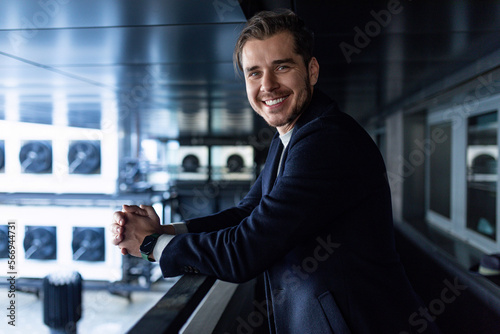 male businessman working as an engineer on the background of refrigeration ventilation air conditioning installation