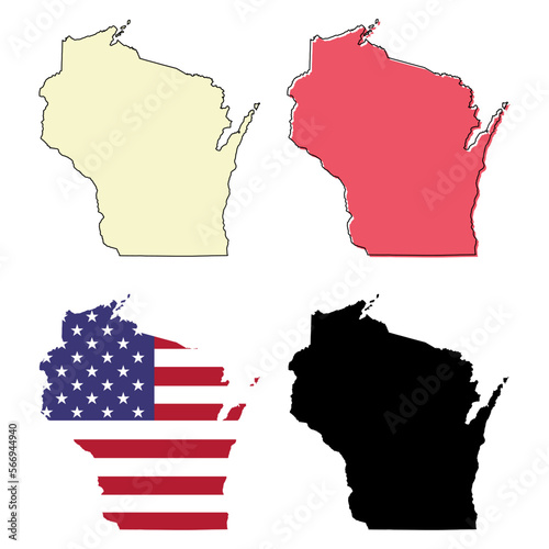 Set of Wisconsin map shape, united states of america. Flat concept icon symbol vector illustration
