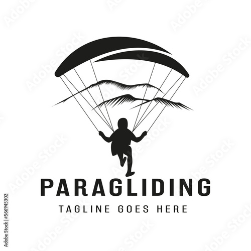 High Adventure Vintage logo design inspiration silhouette Paragliding landing. Paragliding logo design