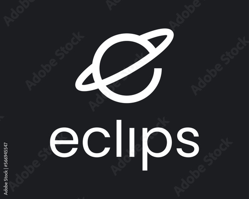 Letter E Initials Planet Ring Space Cosmos Orbit Galaxy Line Simple Minimalist Vector Logo Design