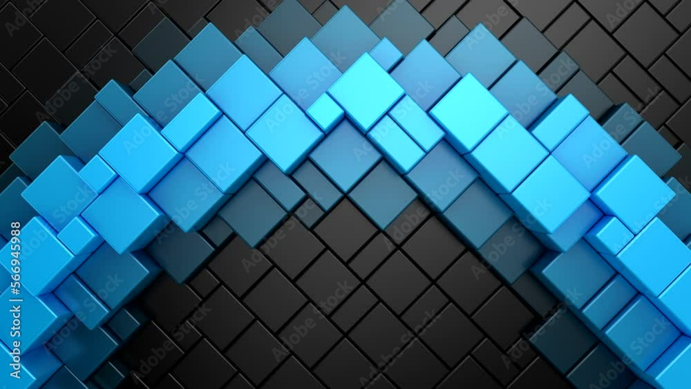 Geometric Shapes Form a Wave. Abstract motion, two color, 3d rendering, 4k resolution
