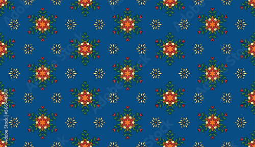 Geometric ethnic pattern seamless flower color oriental.
seamless pattern.Design for fabric,curtain,blue background, carpet, shawl,clothing,wrapping, Batik,fabric,handkerchief,Vector illustration.