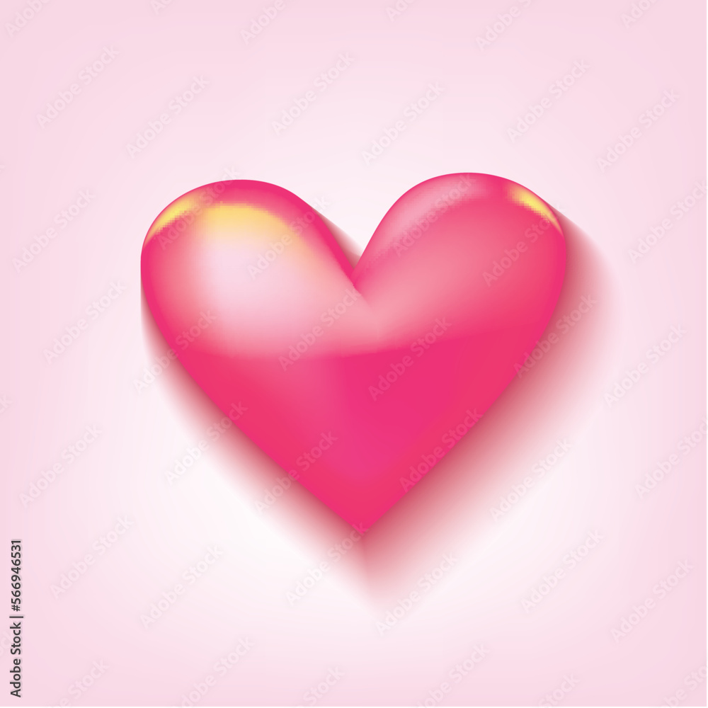 3D Shiny Red Heart on Pink Background