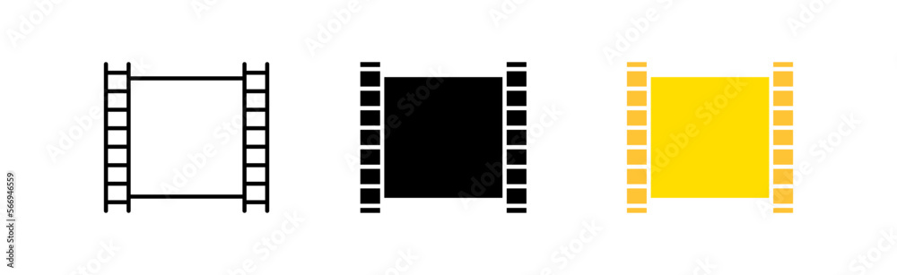Frame line icon. Film, tape, sound, cartoon, camera, cinema, video, art, special effects, memory, filming. Cinema concept. Vector icon in line, black and colorful style on white background