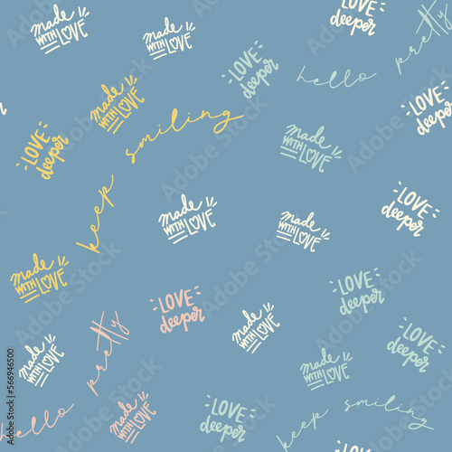 Cute, spring,conversational seamless pattern print, typography, lettering, positive quotes and slogans for fabric, textile, tshirt, sweatshirt, packaging, wrapping, tshirt, girls, women, kids, fashion