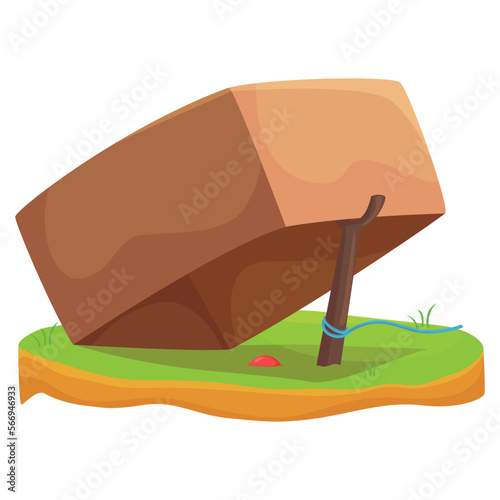 Trap cardboard box on wooden stick warning capture danger death mechanism isometric vector