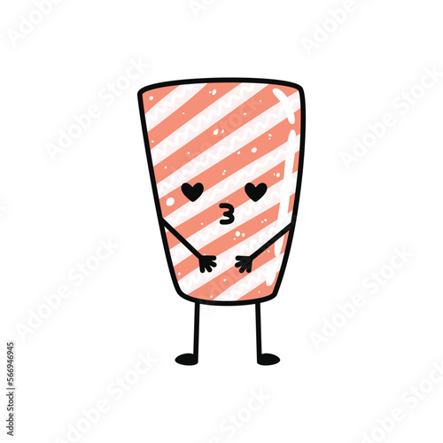 Kawaii sushi mascot in cartoon style. Cute sashimi with salmon for menu