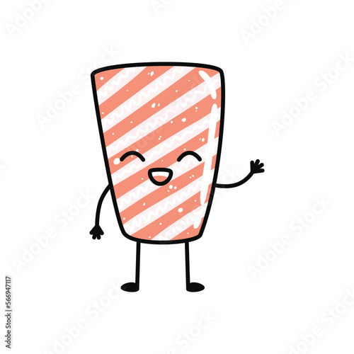 Kawaii sushi mascot in cartoon style. Cute sashimi with salmon for menu