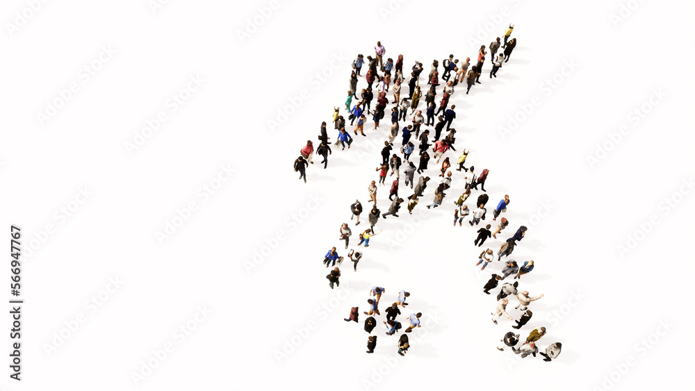 Concept conceptual large community of people forming the sign of a football player. 3d illustration metaphor for sport, competition, training, relaxation, family and fun Concept conceptual large community of people forming the sign of a football player. 3d illustration metaphor for sport, competition, training, relaxation, family and fun