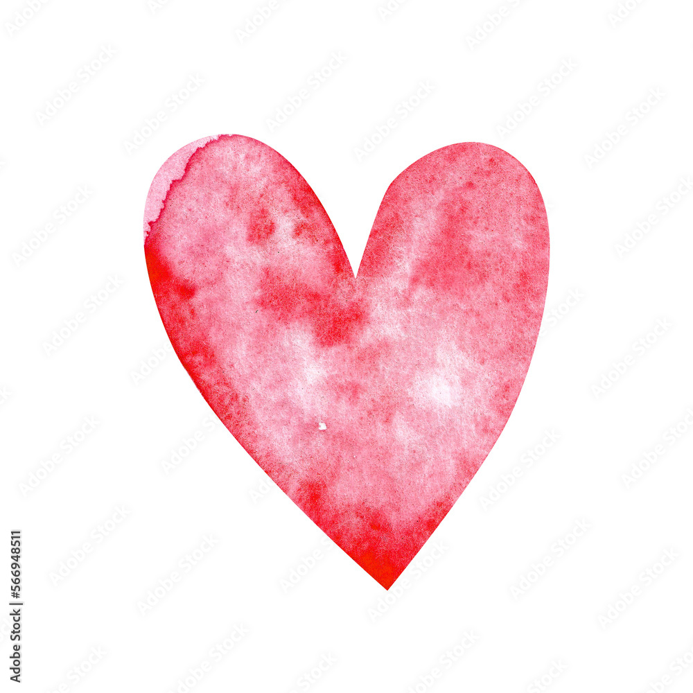 red abstract heart. watercolor illustration for printing cards, stickers, prints. Valentine's Day. romantic mood. watercolor gradient.
