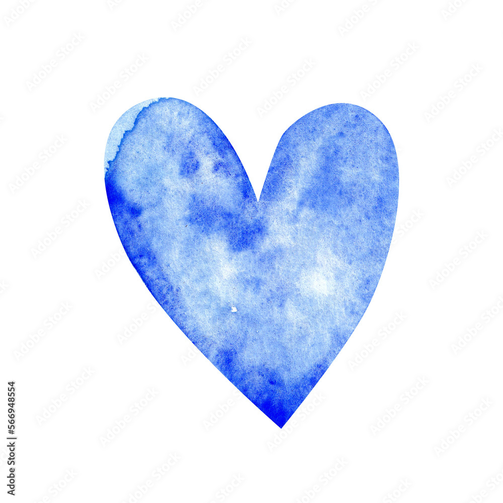 blue abstract heart. watercolor illustration for printing cards, stickers, prints. Valentine's Day. romantic mood. watercolor gradient.