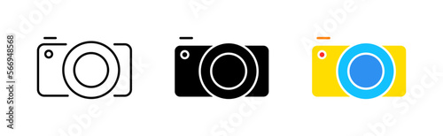 Camera line icon. Photo, selfie, electrical engineering, photographer, art, cinematography, photo card. Photography concept. Vector icon in line, black and colorful style on white background