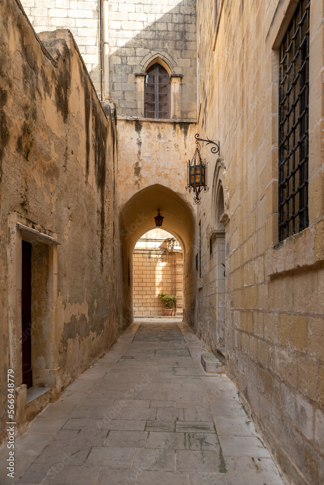 View of ancient street of Mdina at sunny day