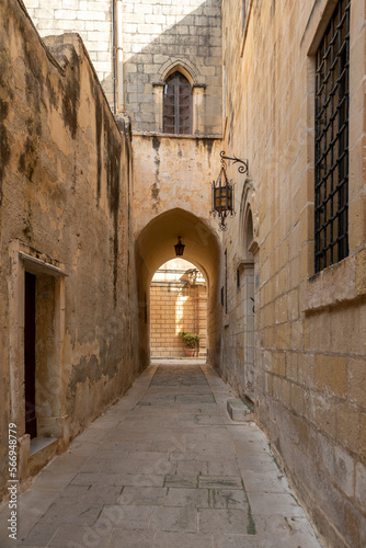 View of ancient street of Mdina at sunny day © molenira
