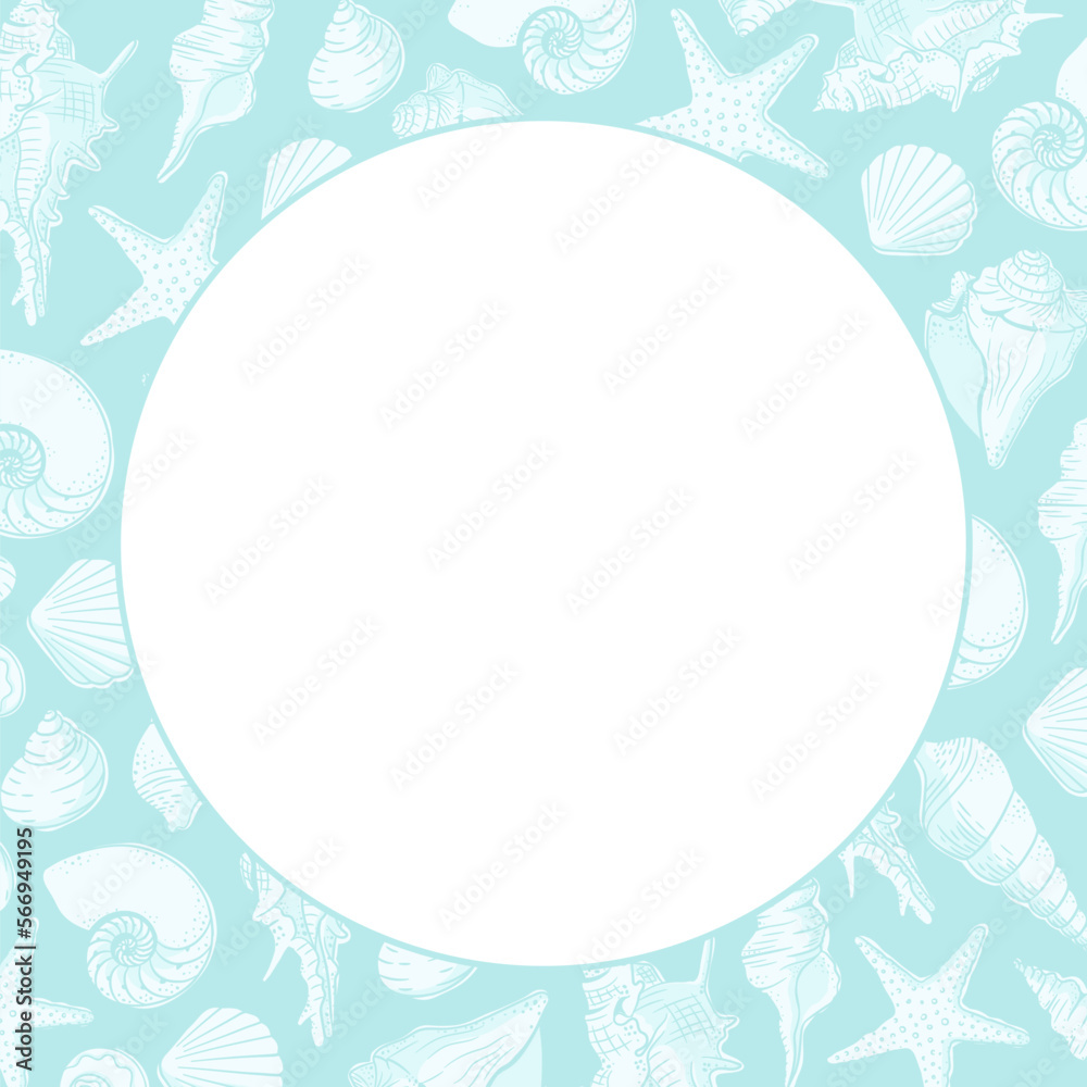 Round seashells frame. Sea and ocean design template. Vector illustration Round seashells frame. Sea and ocean design template. Vector illustration