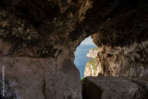 View to cliff from cave in Malta, Gozo