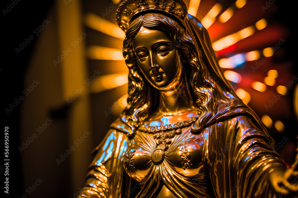 Statue de la Sainte-Vierge en or dans une église » IA générative
