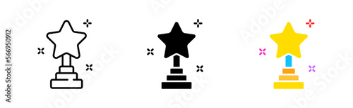 Reward star line icon. Review, feedback, rating, flicker star, shimmer, medal, gong, shine, reward, shooting star. Vector icon in line, black and color style on white background
