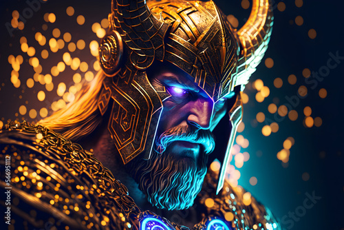 Portrait du dieu Thor en armure d'or » IA générative photo