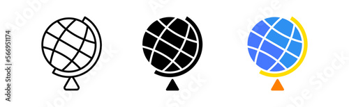 Globe line icon. Map, globe, geography, target, mark, place, goal, performance, designation, path, race. Geography concept. Vector icon in line, black and color style on white background