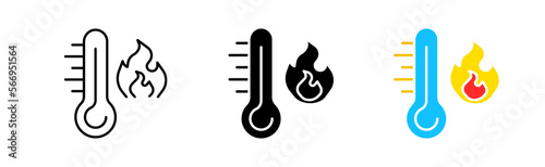 Thermometer with fair line icon. Temperature, forecast, weather, warning, thunderstorm, sun, warning, peace, rise, fall, dangerVector icon in line, black and color style on white background