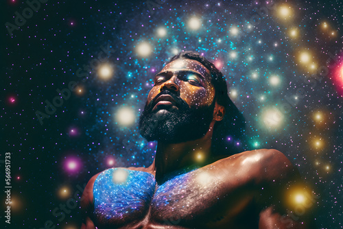 Homme noir se relaxant dans les constellations » IA générative