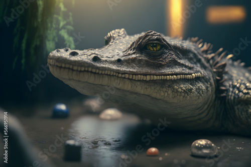 Gros plan d'un crocodile dans les marécages » IA générative © Maelgoa