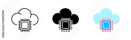 Processor set icon. Electronics, cyberspace, neural networks, cloud, storage, CPU, chipping, artificial intelligence. Technology concept. Vector icon in line, black and color style on white background
