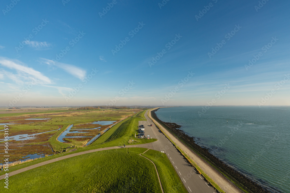 Overview from the wetlands in Burgh-Haamstede, from the Plompe tower. Zeeland, The Netherlands.