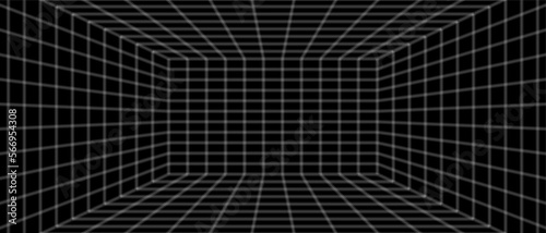 Black line room. Outline grid. The inner of the dark box. Vector design illustration