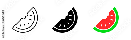 Watermelon line icon. Watermelon, slice, juice, fruit, cocktail, chewing gum, taste, summer, freshness, sweetness, green. Vector icon in line, black and color style on white background