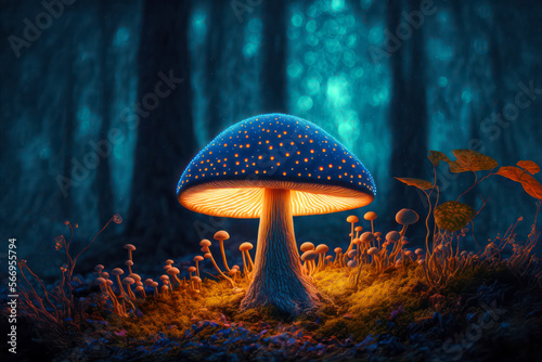 Fotografie, Obraz Magic mushroom in the forest. Generative AI.
