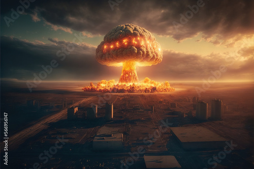 A very powerful wartime nuclear explosion was dropped on a city. Geneartive AI