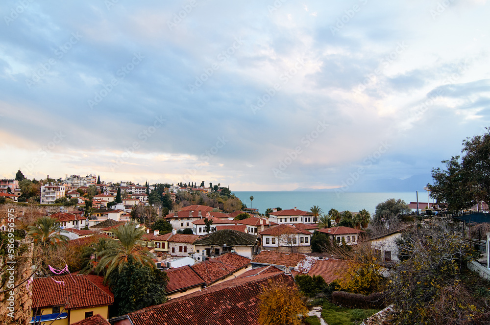 Ancient tiled roofs of old town Kaleici. Antalya Turkey.