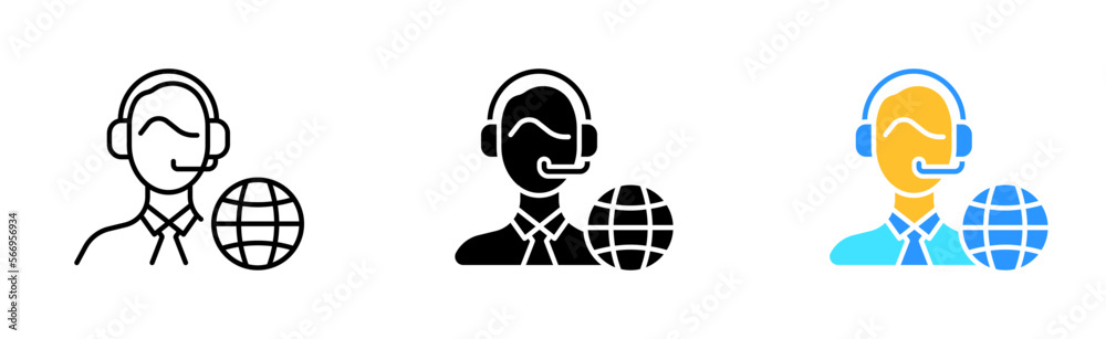 Announcer icon set. Human, podcast, news, world, broadcast, signal, information, announcement, presenter, live, distribution. Media concept. Vector line icon in different styles