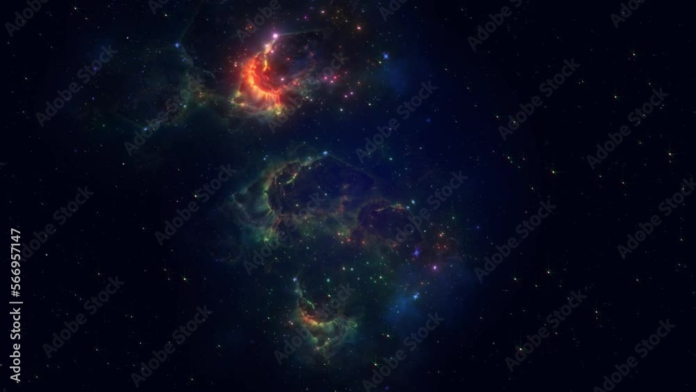 Flying Through The Stars And Blue Nebula In Space. 