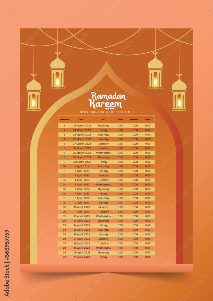 Ramadan Time 2023 Calendar Theme Template in Vector. Calendar, Ramadan