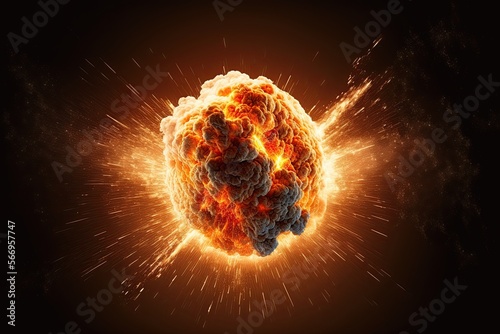 Foto isolated explosion producing a fireball in a mushroom cloud, created by a war-related blast in a dark background, is conjured up by an apocalyptic conflict on Earth