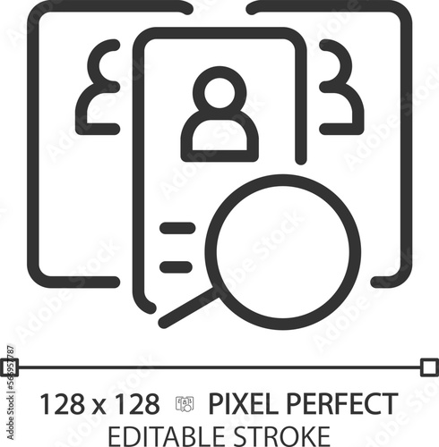 Candidate pixel perfect linear icon. Competing applicants for job position. Select qualified worker. Human resources. Thin line illustration. Contour symbol. Vector outline drawing. Editable stroke