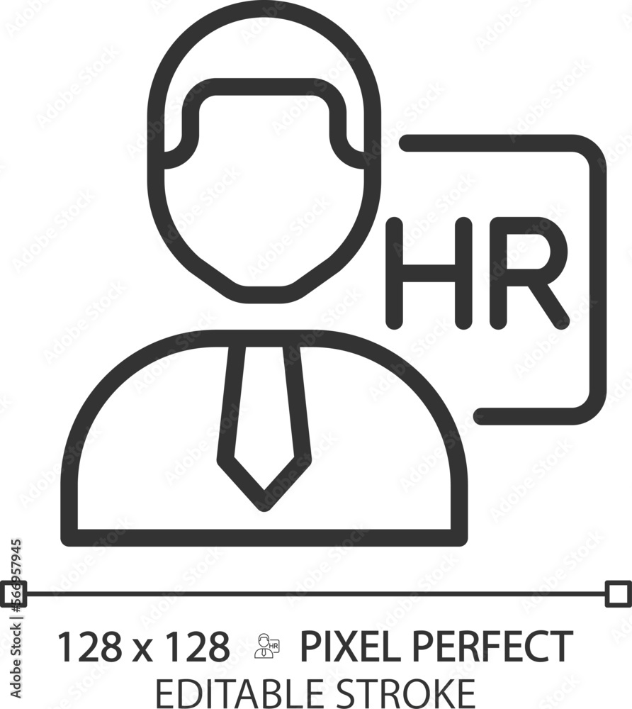 HR manager pixel perfect linear icon. Coordinates recruitment process. Human resources department. Work position. Thin line illustration. Contour symbol. Vector outline drawing. Editable stroke HR manager pixel perfect linear icon. Coordinates recruitment process. Human resources department. Work position. Thin line illustration. Contour symbol. Vector outline drawing. Editable stroke