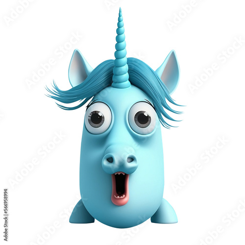 licorne bleu avec de gros yeux sur fond transparent
