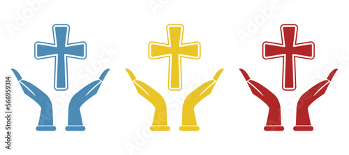 hand, cross, faith icon, vector illustration