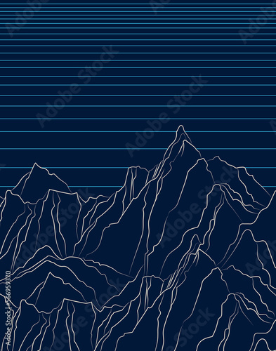 landscape design with a mountain range on a dark background. Vector illustration.