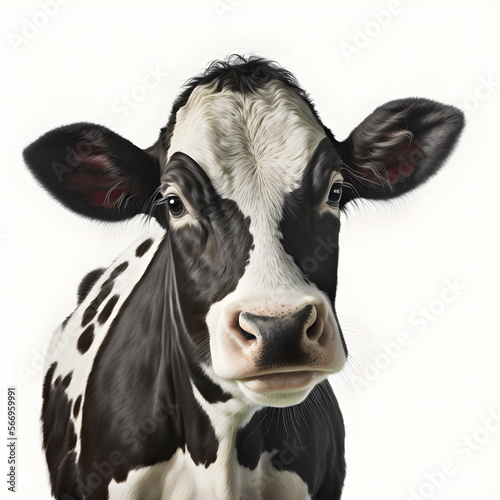 Beautiful cows on a white background. Farm Cow isolated on white, rural livestock black and white gentle surprised look, cattle portrait