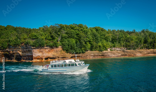 Tour Boat on Sightseeing Excursion Trip Pictured Rock Lake Shore