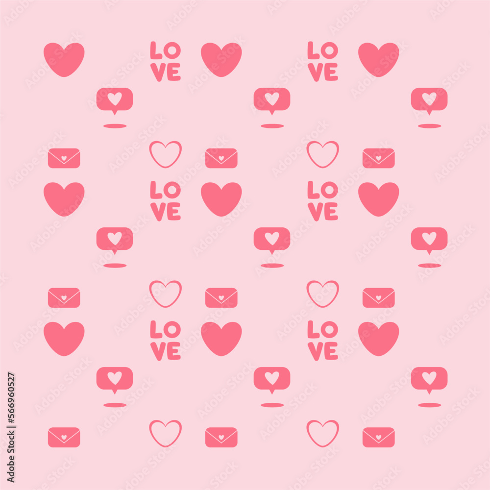 cute love pattern with hearts in pink background